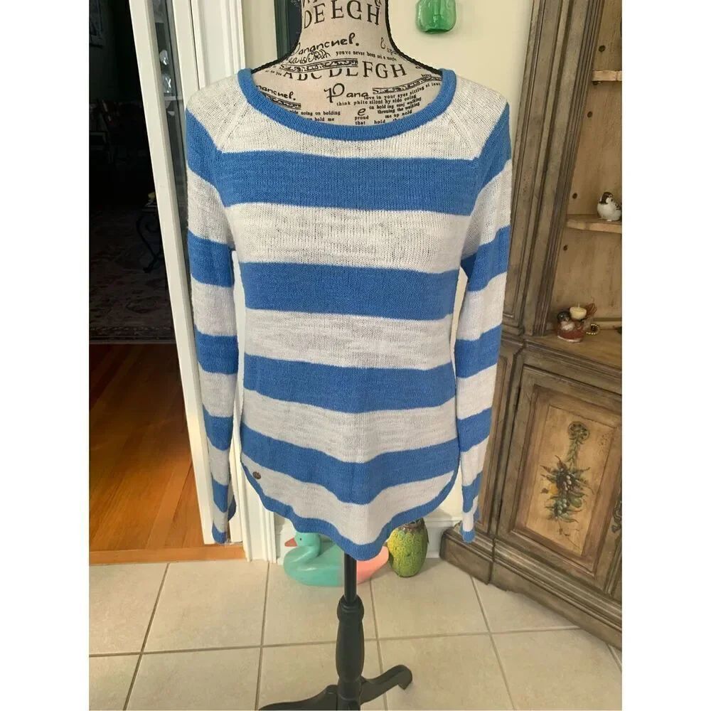 Lilly Pulitzer Sweater Women Small Blue White Pullover Striped Sheer Scoop Neck